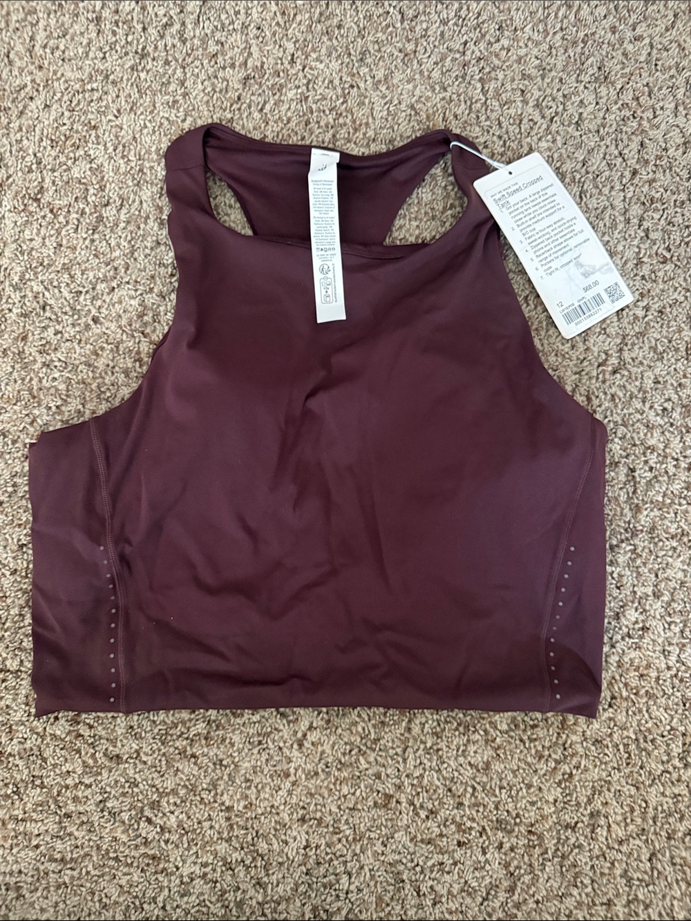 Lululemon Swift Speed Cropped Tank Top - Burgundy